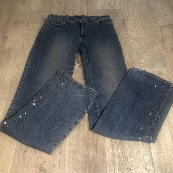 Vtg Y2K Heart Moon Stars Flared Boot Cut Jeans 6 Low Rise Bejeweled Boho Chic - Picture 7 of 12